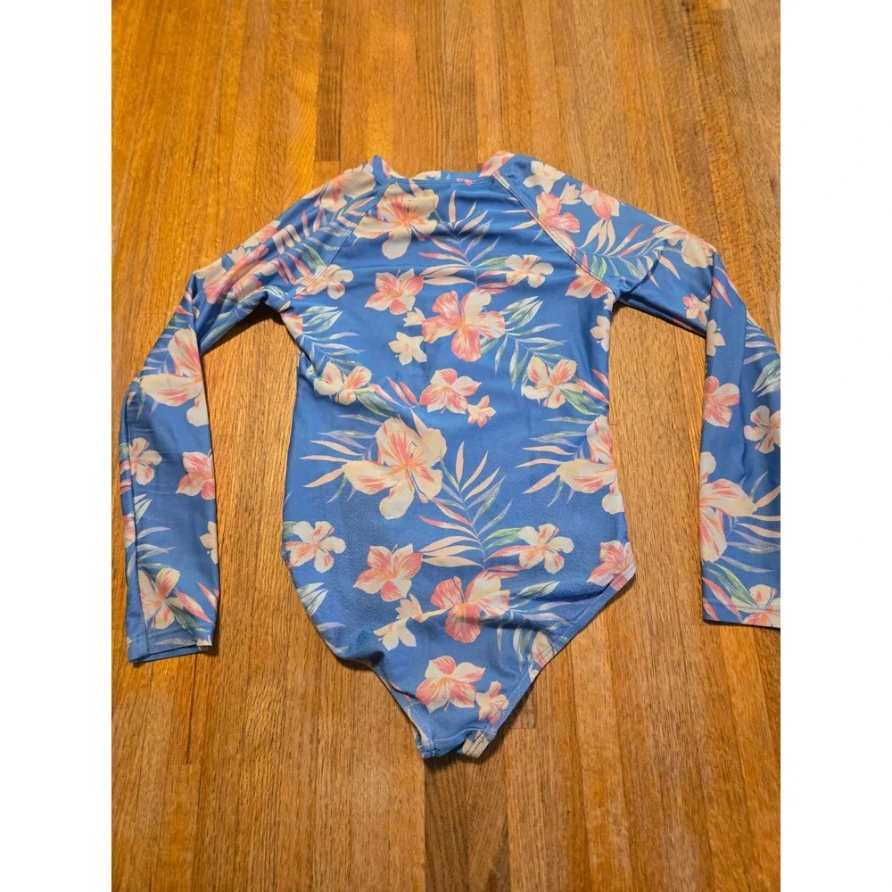 Wonder Nation Girl Med Tropical Floral Long Sleeve One Piece Rash Guard Swimsuit